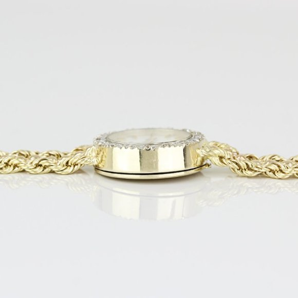 Vintage 14K Yellow Gold & Diamond Bulova Ladies Rope & Bead Bracelet Watch - Picture 7 of 9